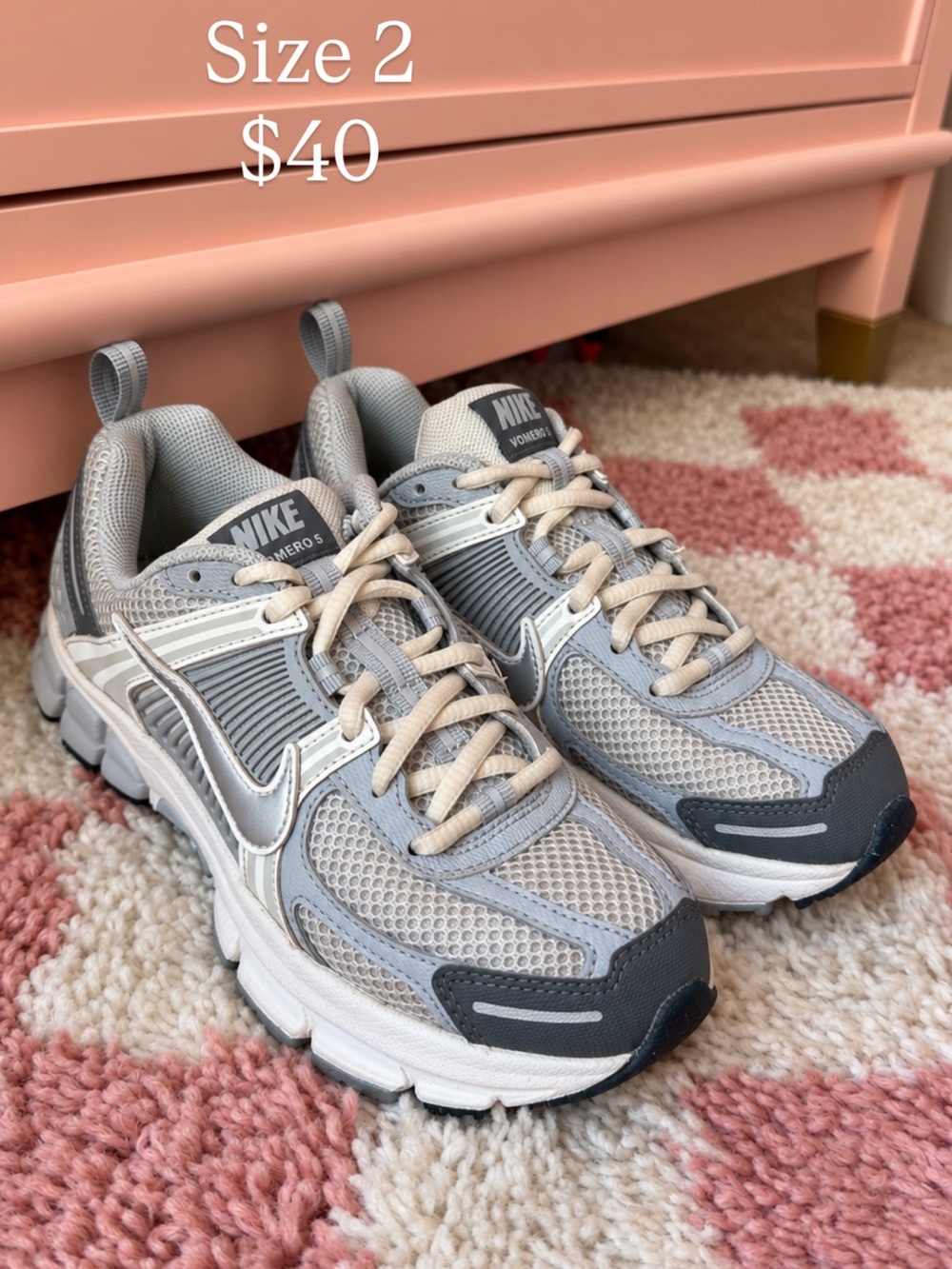 Nike Gray and Cream Mesh Running Sneakers